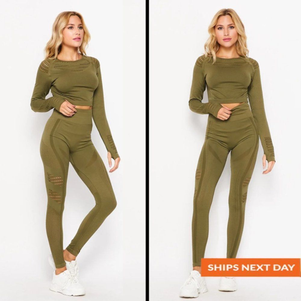 Fall outfit - Seamless Laser Cut 2 Piece Sport Set - Fall outfit - Long sleeve